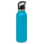 Powder coated stainless steel drink bottle with carry lid in light blue.