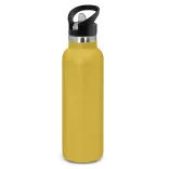 Powder coated stainless steel drink bottle with carry lid in mustard.