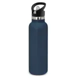 Powder coated stainless steel drink bottle with carry lid in navy.