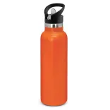 Powder coated stainless steel drink bottle with carry lid in orange.