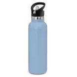 Powder coated stainless steel drink bottle with carry lid in pale blue.