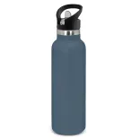 Powder coated stainless steel drink bottle with carry lid in petrol blue.