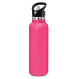 Powder coated stainless steel drink bottle with carry lid in pink.
