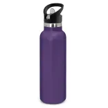 Powder coated stainless steel drink bottle with carry lid in purple.