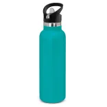 Powder coated stainless steel drink bottle with carry lid in teal.