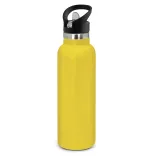 Powder coated stainless steel drink bottle with carry lid in yellow.