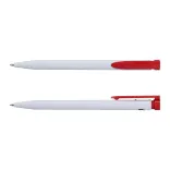 Recycled Plastic Pen in white and red, front and side views