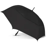 Trident Sports Umbrella in solid black colour shown open at side angle