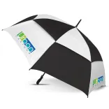 Trident Sports Umbrella in black and white with Urban Designs logo printed on two panels