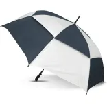 Trident Sports Umbrella in navy and white panels shown open at side angle